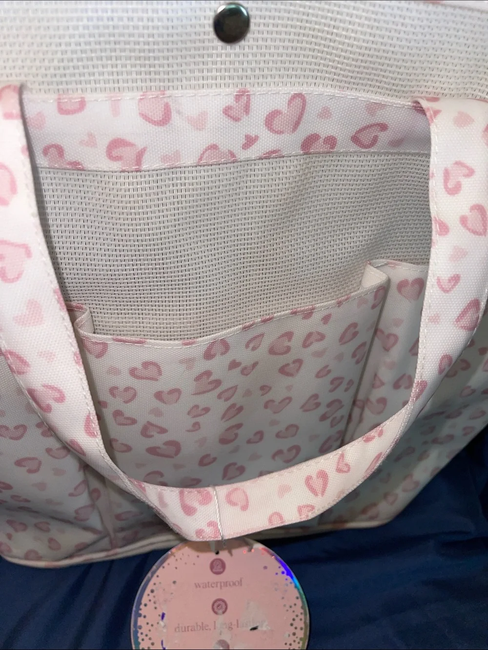Pink Heart Print Bath Shower Caddy Tote